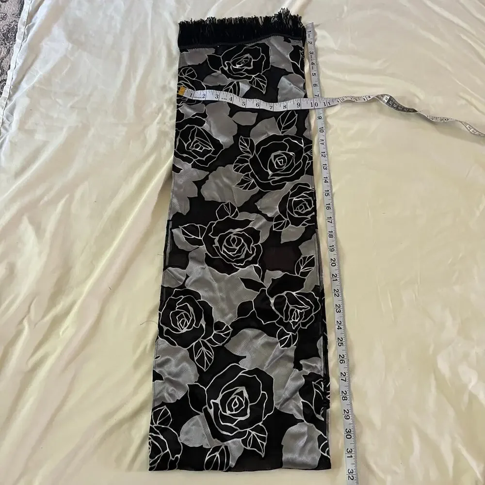 Black Burnout Mesh Floral Fringe Scarf OS Whimsigoth Fairy Grunge Y2K